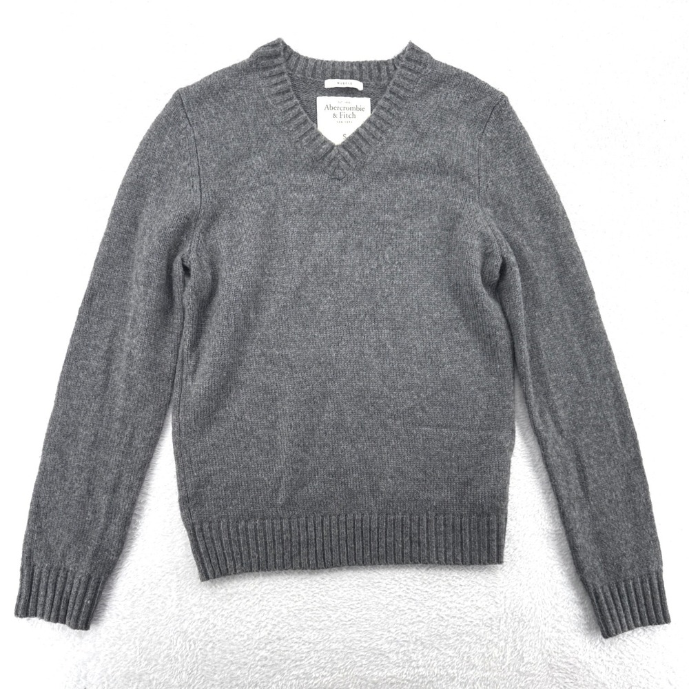 Abercrombie & Fitch Mens Muscle Fit V-Neck Sweater Small Gray Preppy Wool Blend